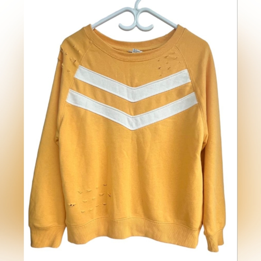 Forever 21 Yellow/White distressed Sweatshirt, Size-Small